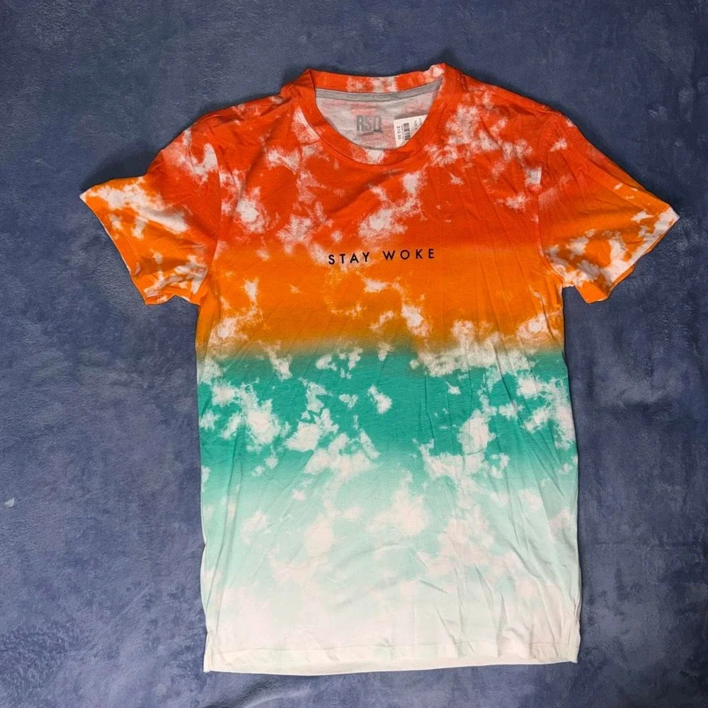 RSQ orange and teal tie-dye t-shirt